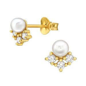 14k Gold Vermeil Pearl Dainty Stud Earrings